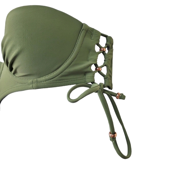 Aerie Womens Green Bandeau Bikini Swimsuit Size 34A - Picture 5 of 13